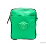 Versace Small Bright Green Nylon Fabric Medusa Crossbody Messenger Bag Purse