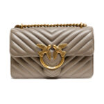 PINKO Grey Leather Love One Mini Shoulder Bag