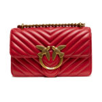 PINKO Red Leather Love One Mini Shoulder Bag